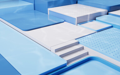 Empty geometric cube stages, 3d rendering.