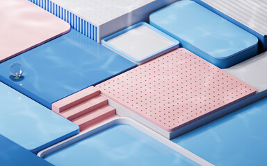 Empty geometric cube stages, 3d rendering.