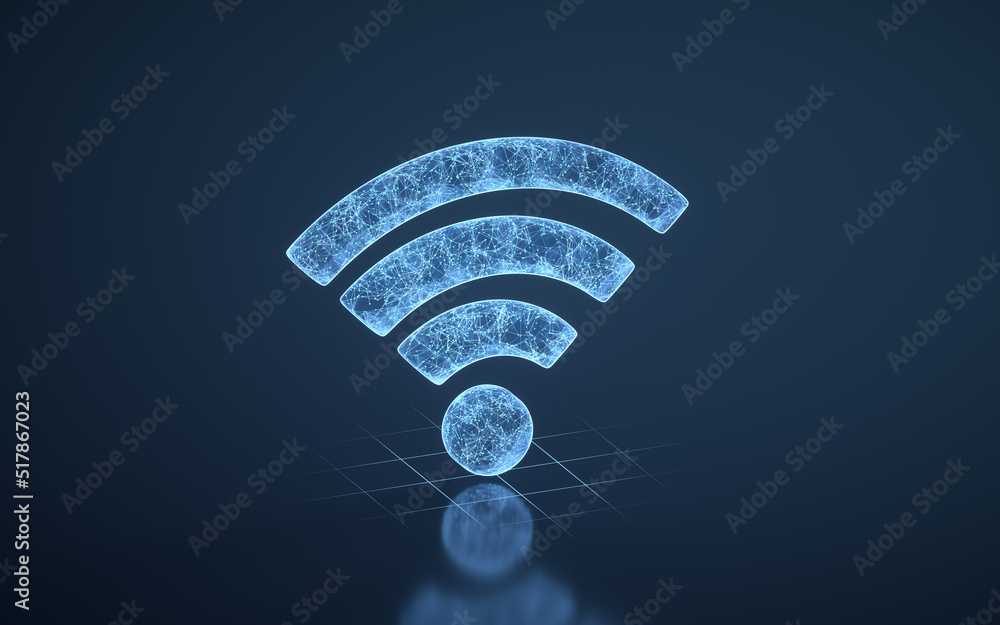 Poster wireless network technology with wifi sign, 3d rendering.