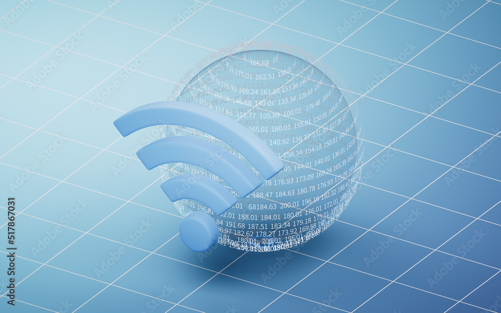 Poster Wireless network technology with wifi sign, 3d rendering.