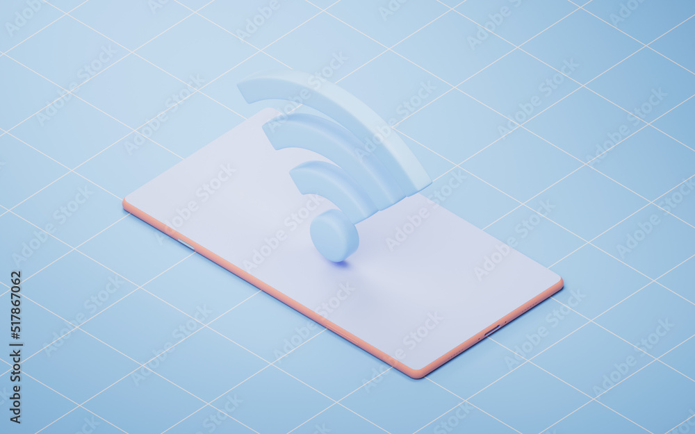 Poster wireless network technology with wifi sign, 3d rendering.