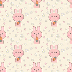 Seamless pattern cute rabbit hold a carrot.