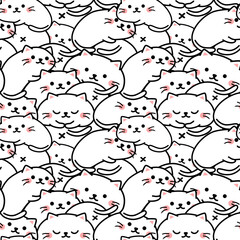Seamless pattern cute cat outline laying.