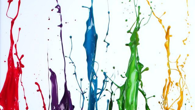 Colorful Paint Splashes in Super Slow Motion Isolated on White Background, 1000fps.