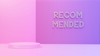 Podium with the inscription "recommended", light background. Mock up for the exhibitions, presentation of products, 3D render.