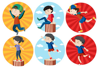 Different active kids simple cartoon character