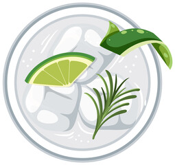 Top view of gin and tonic cocktail - obrazy, fototapety, plakaty