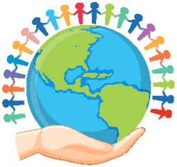 Earth planet around with people symbol