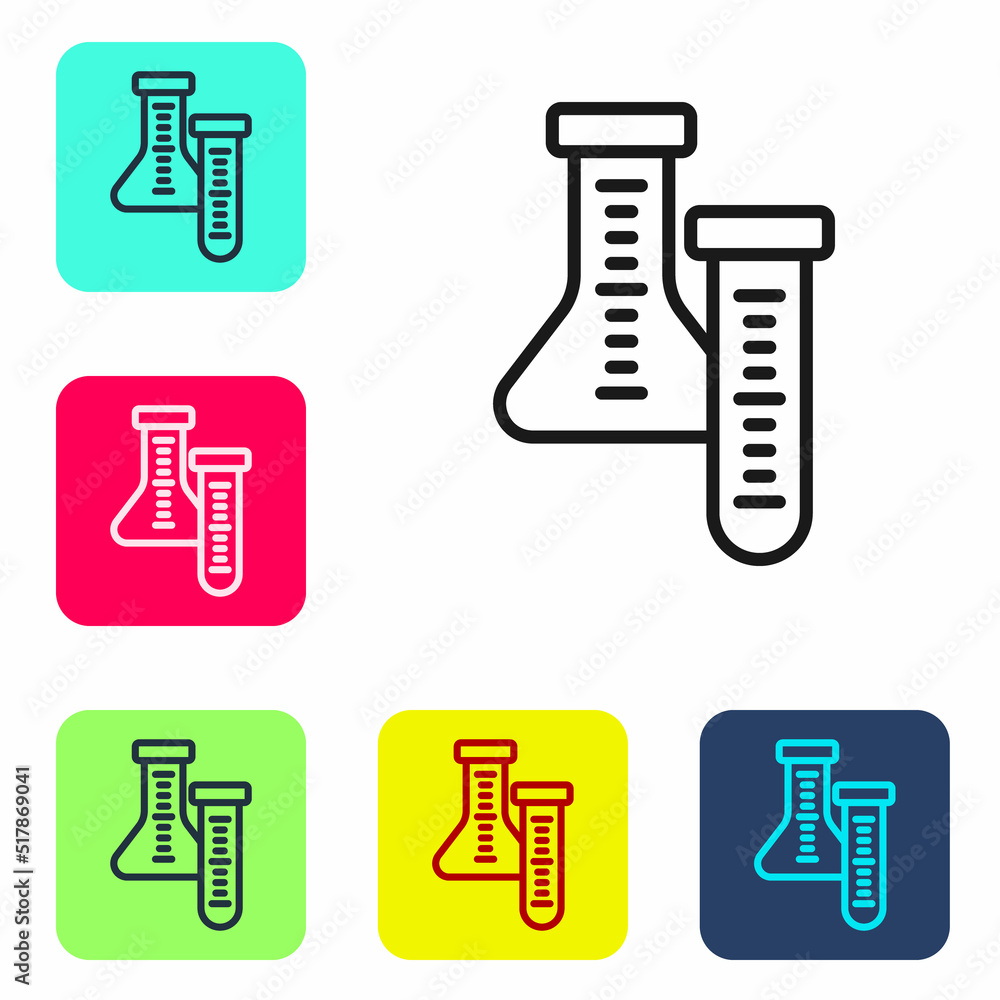Aufkleber black line test tube and flask chemical laboratory test icon isolated on white background. laborator