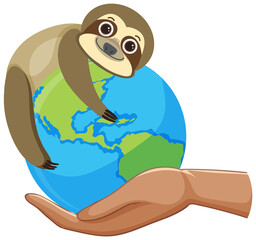 Sloth hugging earth globe