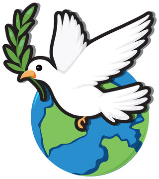 Dove bird on the earth in cartoon style