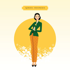 Indonesian woman wearing traditional Kebaya and Javanese Batik