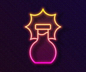 Glowing neon line Chemical experiment, explosion in the flask icon isolated on black background. Chemical explosion in a test tube. Vector