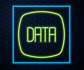 Glowing neon line Data analysis icon isolated on brick wall background. Business data analysis process, statistics. Charts and diagrams. Vector