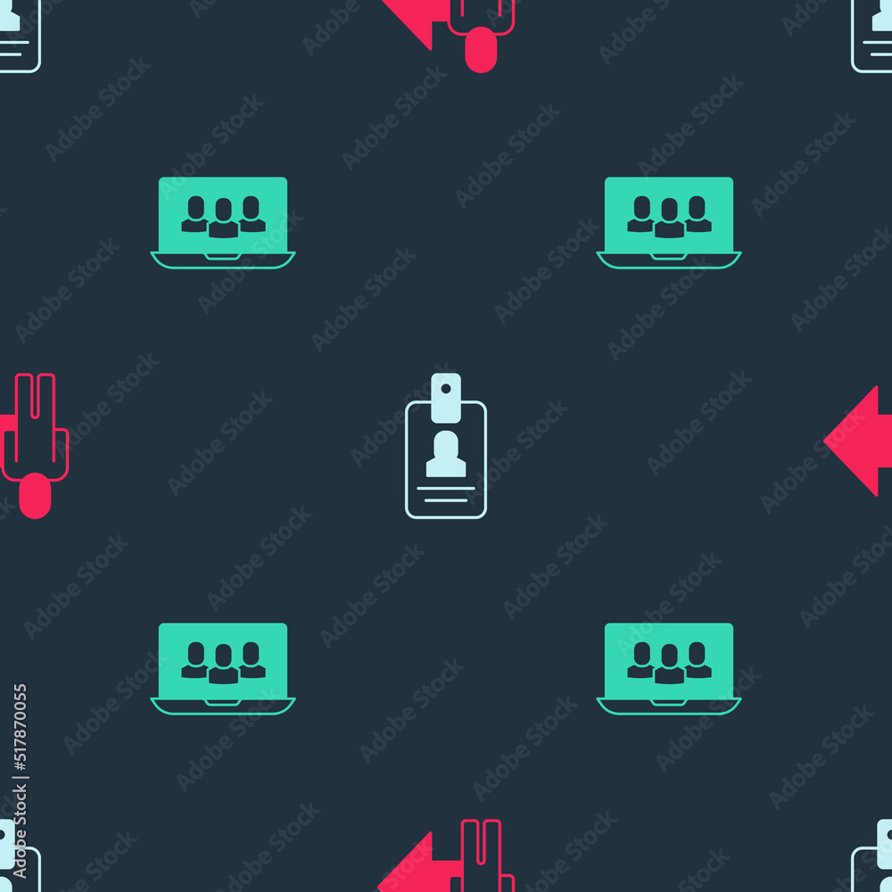 Poster set leader of a team of executives, identification badge and project base on seamless pattern. vecto