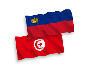 Flags of Liechtenstein and Republic of Tunisia on a white background