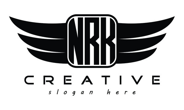 NRK three Letter Wings minimalist creative concept flag Flying abstract Initial wing symbol icon professional logo design, Vector template