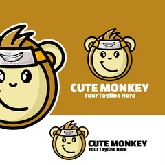cute logo monkey banana art illustration