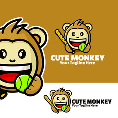 cute logo monkey baseball art illustration