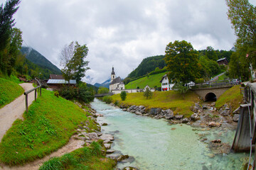 Berchtesgaden National Park, Germany. Parish Church of St. Sebastian in the village of Ramsau