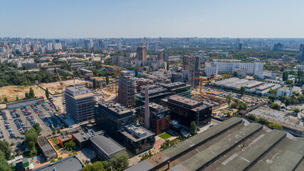 Drone aerial view modern building Residential complex Unit Home. Construction of residential premises. Kyiv capital of Ukraine