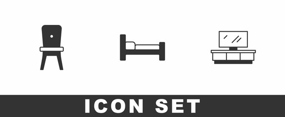 Set Chair, Bed and TV table stand icon. Vector