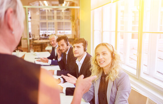 Training for business call center hotline with headset