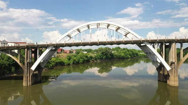 Edmund Pettus bridge in Selma, Alabama with drone video under bridge.