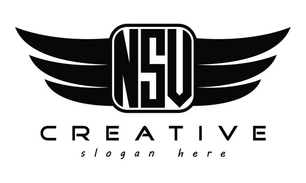 NSV three Letter Wings minimalist creative concept flag Flying abstract Initial wing symbol icon professional logo design, Vector template