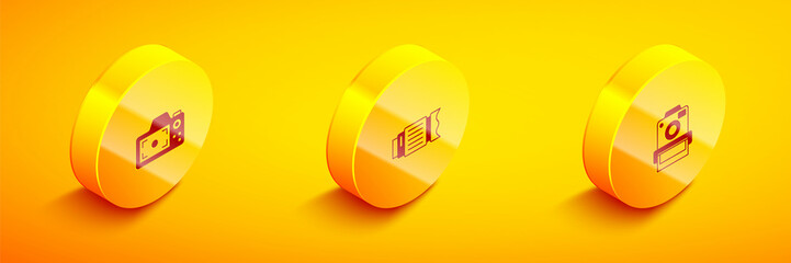 Set Isometric Photo camera, Camera photo lens and icon. Vector
