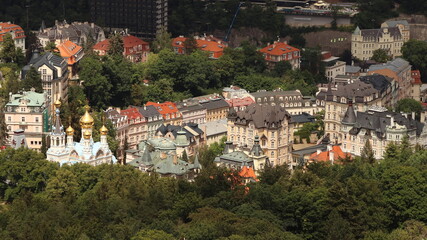 View from above of the spa town of Karlovy Vary