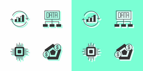 Set Financial growth, Pie chart infographic, Processor CPU and Data analysis icon. Vector
