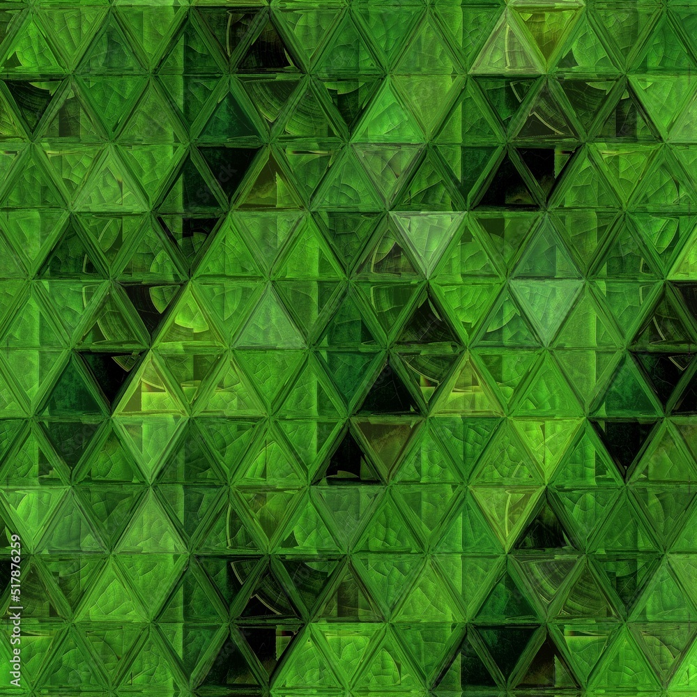 Poster triangular mosaic pattern and design in shades of bright and dark green colours