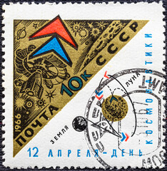USSR - CIRCA 1966: A stamp printed in the USSR dedicated to cosmic flights , circa 1966