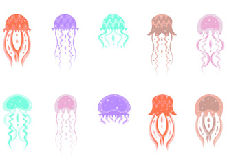 Jellyfish vector cartoon icon. Isolated cartoon set icon of jellyfish medusa. Vector illustration jellyfish isolated on white background 