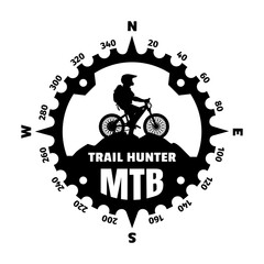 Mountain biker, logo in the form of a compass. Vector illustration.