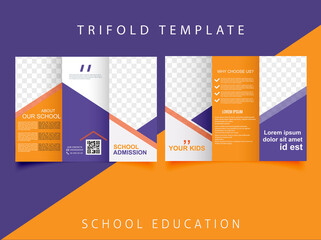 Back to school. Tri-fold Brochure School admission. Creative shape business