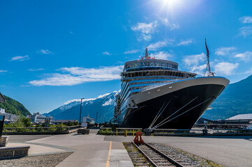 A view across the cruise terminal in Skagway, Alaska in summertime
