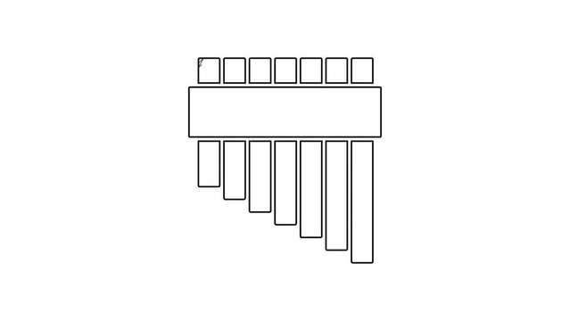 Black line Pan flute icon isolated on white background. Traditional peruvian musical instrument. Zampona. Folk instrument from Peru, Bolivia and Mexico. 4K Video motion graphic animation