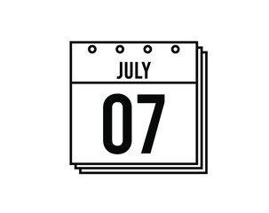 Obraz premium July 7 calendar. July month calendar black and white icon. Simple 3D vector.