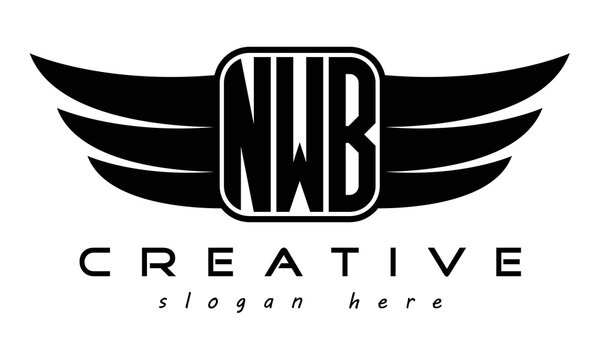 NWB three Letter Wings minimalist creative concept flag Flying abstract Initial wing symbol icon professional logo design, Vector template