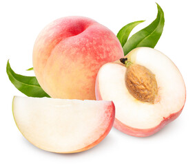 Fresh Peach fruit isolated on white background, Fresh Korean White Peach on White Background With work path.