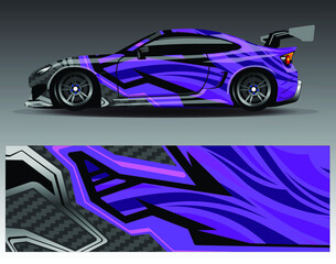 Obraz premium Car wrap design vector, truck and cargo van decal. Graphic abstract stripe racing background designs for vehicle, rally, race, adventure and car racing livery.