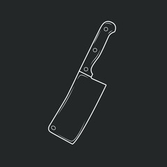 Cleaver knife. Vector sketch chalk illustration design.Kitchen utensils.