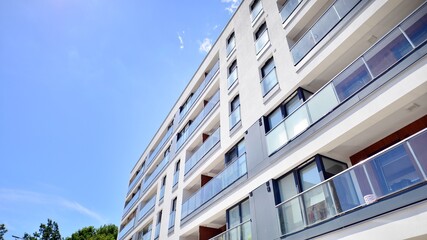Modern apartment building facade, new apartment buildings exterior.