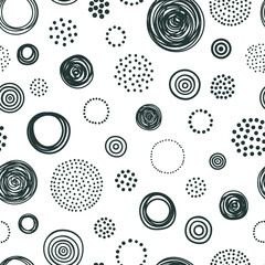 Vector seamless pattern with abstract ornament. Hand drawn decorative background. White and black colors. - 517882809