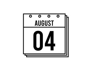 August 4 calendar. August month calendar black and white icon. Simple 3D vector.