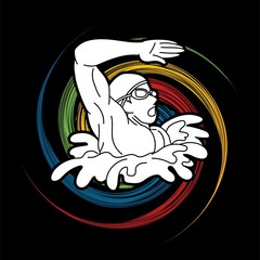 Swimming Sport A Male Swimmer Action Cartoon Graphic Vector