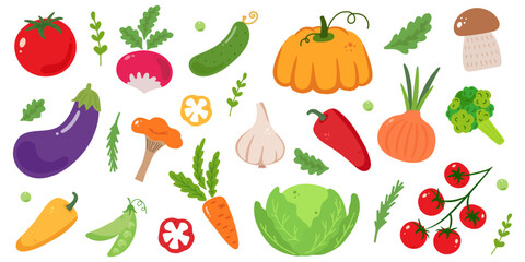 Big set of vector vegetables in cartoon style
