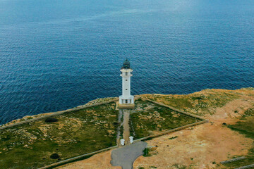 Fototapeta na wymiar Aerial view of the Cap de Barbaria Lighthouse in Formentera island